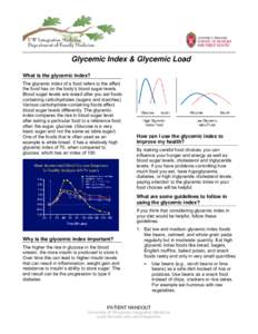 Glycemic Index & Glycemic Load What is the glycemic index? The glycemic index of a food refers to the effect the food has on the body’s blood sugar levels. Blood sugar levels are raised after you eat foods containing c