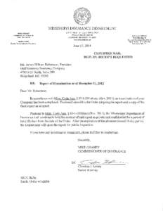 MISSISSIPPI INSURANCE DEPARTMENT Report of Examination of  GULF GUARANTY INSURANCE COMPANY