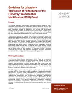 Guidelines for Laboratory Verification of Performance of the FilmArray® Blood Culture Identification (BCID) Panel  ADVISORY