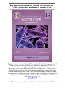 Provided for non-commercial research and education use. Not for reproduction, distribution or commercial use. Vol. 9 NoEgyptian Academic Journal of Biological Sciences is the official English language journal