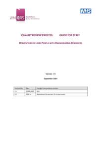 QUALITY REVIEW PROCESS:  GUIDE FOR STAFF HEALTH SERVICES FOR PEOPLE WITH HAEMOGLOBIN DISORDERS