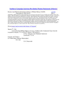 Southern Campaign American Revolution Pension Statements & Rosters Bounty Land Warrant information relating to William Murray VAS896 Transcribed by Will Graves vsl 1VA[removed]