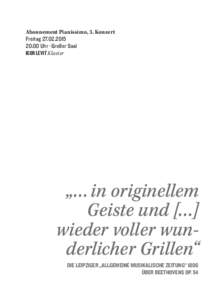 Abon­ne­ment Pianissimo, 3. Konzert Freitag Uhr · Großer Saal Igor Levit Klavier  „… in originellem