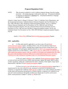 Rulemaking: [removed]Hearing Date Proposed Reg. Order Attachment 1 Amendments to the Off-Road Compressiion-Ignition Engine Regulations: 2000 and Later Emission Standards, Compliance Requirements and Test Procedures