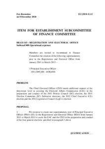 For discussion on 8 December 2010 EC[removed]ITEM FOR ESTABLISHMENT SUBCOMMITTEE