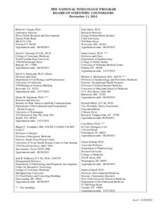 THE NATIONAL TOXICOLOGY PROGRAM BOARD OF SCIENTIFIC COUNSELORS December 11, 2012 Robert E. Chapin, Ph.D. Laboratory Director