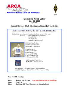 Electronic News Letter May 30, 2005