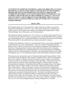 STATEMENT OF STEPHANIE TOOTHMAN, ASSOCIATE DIRECTOR, CULTURAL RESOURCES, NATIONAL PARK SERVICE, DEPARTMENT OF THE INTERIOR, BEFORE THE SENATE SUBCOMMITTEE ON NATIONAL PARKS OF THE COMMITTEE ON ENERGY AND NATURAL RESOURCE