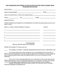 NEW HAMPSHIRE DEPARTMENT OF EDUCATION QUALIFIED ZONE ACADEMY BOND PROGRAM APPLICATION