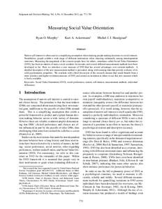 Judgment and Decision Making, Vol. 6, No. 8, December 2011, pp. 771–781  Measuring Social Value Orientation