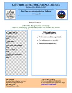 LESOTHO METEOROLOGICAL SERVICES (LEKALA LA TSA BOLEPI) Ten-Day Agrometeorological Bulletin[removed]February 2010