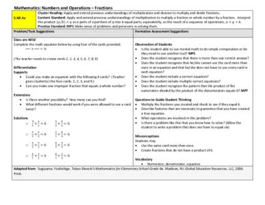 Mathematics: Numbers and Operations – Fractions Cluster Heading: Apply and extend previous understandings of multiplication and division to multiply and divide fractions. Content Standard: Apply and extend previous und