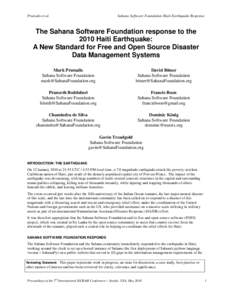 Prutsalis et al.  Sahana Software Foundation Haiti Earthquake Response The Sahana Software Foundation response to the 2010 Haiti Earthquake: