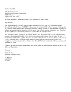 October 27, 1993 John H. Pax, Treasurer Buffalo Conrail Federal Credit Union 502 Dick Road Depew, New York[removed]Re: Truth in Savings - Rollback Accounts (Your September 16, 1993, Letter)