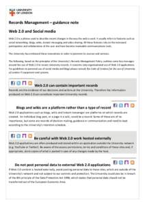      Records Management – guidance note   Web 2.0 and Social media  