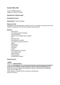 Polymerase chain reaction / Laboratory techniques / Molecular biology / Energy crops / Biofuels / Ethanol fuel / Sorghum / Miscanthus / Real-time polymerase chain reaction / Biology / Chemistry / Science