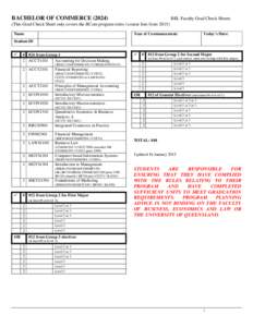 BACHELOR OF COMMERCEBEL Faculty Grad Check Sheets (This Grad Check Sheet only covers the BCom program rules / course lists fromName