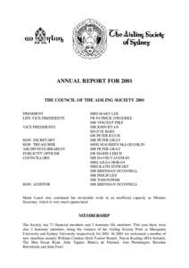 ANNUAL REPORT FOR 2001 THE COUNCIL OF THE AISLING SOCIETY 2001 PRESIDENT LIFE VICE-PRESIDENTS VICE PRESIDENTS HON. SECRETARY