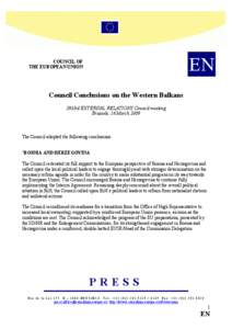 EN  COUCIL OF THE EUROPEA UIO  Council Conclusions on the Western Balkans