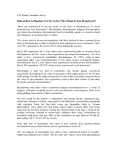 CPA Equity Committee Survey Data analysis for Question #1 of the Section “The Climate in Your Department”: “Have   you   experienced   or   are   you   aware   of   any   form   of   discr