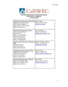 [removed]Mental Health Program Participating Schools and Project Coordinators (FY 2013–2014) California State University, Bakersfield Robert Mejia