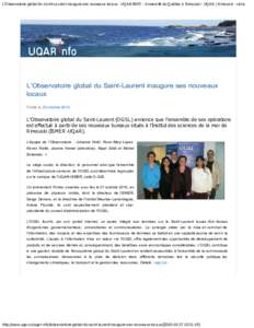 L’Observatoire global du Saint-Laurent inaugure ses nouveaux locaux - UQAR-INFO - Université du Québec à Rimouski - UQAR | Rimouski - Lévis