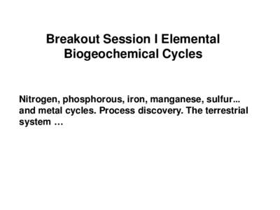 Breakout Session I Elemental Biogeochemical Cycles