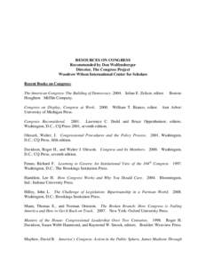 United States Congress / United States House of Representatives / Roll Call / James A. Thurber / Woodrow Wilson / Johns Hopkins University / Joseph Cari /  Jr. / Government / John Brademas Center for the Study of Congress / United States Senate