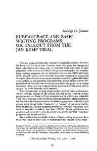George H. Jensen  BUREAUCRACY AND BASIC WRITING PROGRAMS; OR, FALLOUT FROM THE JAN KEMP TRIAL