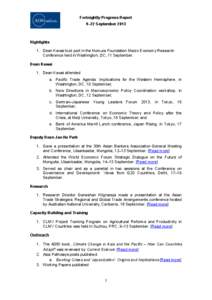 ADBI Fortnightly Progress Report: 9-22 September 2013