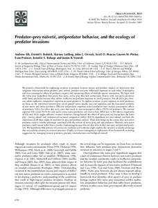 Oikos 119: 610–621, 2010 doi: j18039.x © 2009 The Authors. Journal compilation © Oikos 2010 Subject Editor: Beatrix Beisner. Accepted 22 OctoberPredator–prey naïveté, antipredator b