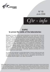 N° 19 June 2009 Cftr - info EAPIC to prove the skills of the laboratories