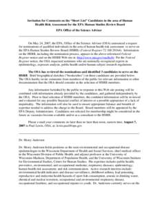 Environmental health / Occupational safety and health / Agency for Toxic Substances and Disease Registry / Epidemiology / R. William Field / Paul J. Lioy / Health / Environmental social science / Public health