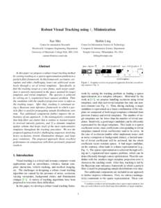 Robust Visual Tracking using `1 Minimization Xue Mei Haibin Ling  Center for automation Research