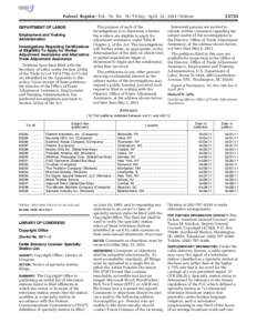 [removed]Federal Register / Vol. 76, No[removed]Friday, April 22, [removed]Notices DEPARTMENT OF LABOR Employment and Training Administration