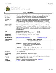 revised[removed]Sheet #55 State of Vermont PERMIT AND LICENSE INFORMATION