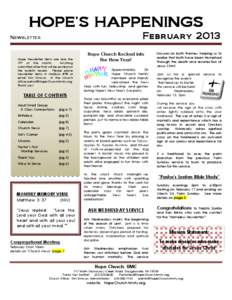 HOPE’S HAPPENINGS February 2013 Newsletter  Hope Newsletter items are due the