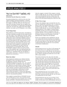 10 • VIRUS BULLETIN NOVEMBER[removed]VIRUS ANALYSIS 2 You’ve Got M(1**)a(D)i(L+K)l Peter Ferrie Symantec Security Response, Australia