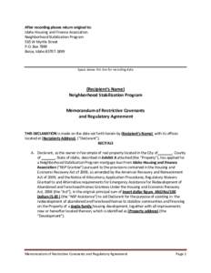 After recording please return original to: Idaho Housing and Finance Association Neighborhood Stabilization Program 565 W Myrtle Street P.O. Box 7899 Boise, Idaho[removed]