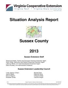 Situation Analysis Report  Sussex County 2013 Sussex Extension Staff Shevonne Newby, Family and Consumer Sciences Extension Agent