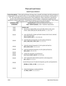 Plant and Land Science Valid KY Course # 02 02 21    Course Description:    Plant and Land Science develops basic scientific knowledge and skills pertaining to management of the land and its effects on food 