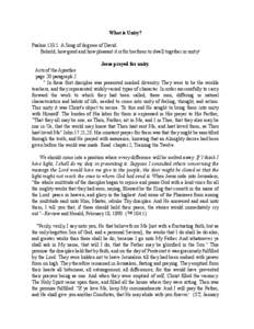 What is Unity? Psalms 133:1 A Song of degrees of David. Behold, how good and how pleasant it is for brethren to dwell together in unity!