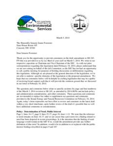 March 5, 2014 The Honorable Senator Jeanie Forrester: State House Room 105 Concord, NH[removed]Dear Senator Forrester: Thank you for the opportunity to provide comments on the draft amendment to SB 245FN that was provided 