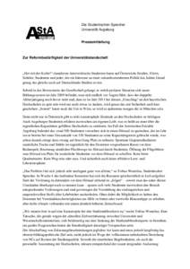 Die Studentischen Sprecher Universität Augsburg Pressemitteilung  Zur Reformbedürftigkeit der Universitätslandschaft