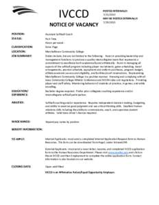 IVCCD NOTICE OF VACANCY POSITION: STATUS: CLASSIFICATION: LOCATION: