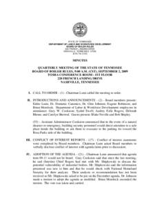 STATE OF TENNESSEE DEPARTMENT OF LABOR AND WORKFORCE DEVELOPMENT BOARD OF BOILER RULES 220 FRENCH LANDING DRIVE NASHVILLE, TENNESSEE[removed]2123