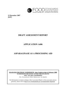 12 December[removed]DRAFT ASSESSMENT REPORT  APPLICATION A606