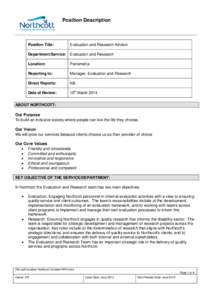Position Description  Position Title: Evaluation and Research Advisor