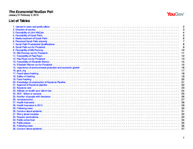 The Economist/YouGov Poll January 31-February 2, 2015 List of Tables 1. Interest in news and public affairs . . . . . . . . . . . . . . . . 2. Direction of country . . . . . . . . . . . . . . . . . . . . . . . .