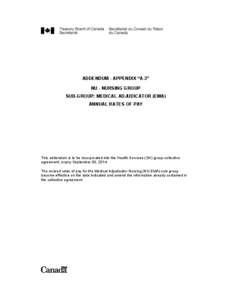 ADDENDUM - APPENDIX “A-3” NU - NURSING GROUP SUB-GROUP: MEDICAL ADJUDICATOR (EMA) ANNUAL RATES OF PAY  This addendum is to be incorporated into the Health Services (SH) group collective